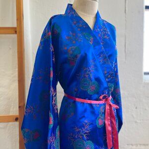 Authentic JAPANESE Satin blue Kimono Robe